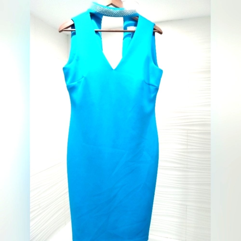 Calvin Klein size 6 aqua blue scuba knit women's dress -to